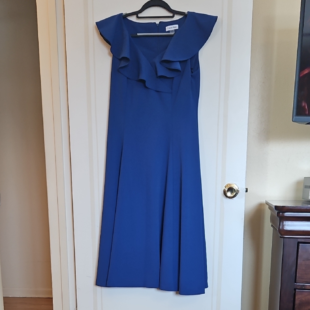 Calvin Klein One-Shoulder Blue Dress